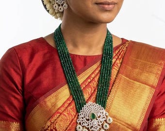 24" Pearl Navaratna Necklace Set with Earrings