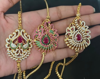 muggapu Manglasutra chain/peacock side locket Mop Chain/Gold plated broad chain/india 24" chain/Long necklace chain/Mogappu Sarady neckchain