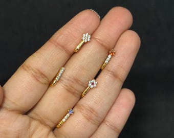 South India flower Nose ring/Press on gold nose pin/ear cuffs/Nose studs/CZ stone nose pin/nath