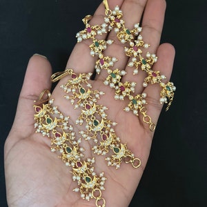 Indian Ear chain/Kaan Chain/gold peals Matil Chain/rold gold ear chain/ Sahara/Bahubali Earrings/Kaan Saharas/jhumka chains/Matil/Sahare