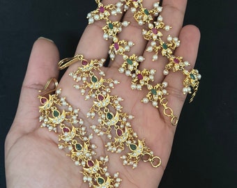 Indian Ear chain/Kaan Chain/gold peals Matil Chain/rold gold ear chain/ Sahara/Bahubali Earrings/Kaan Saharas/jhumka chains/Matil/Sahare