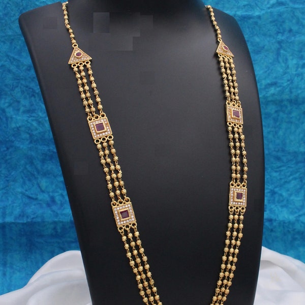 Micro gold plating 24" mutltistring chain/India ball step chain/One gram Gollusu/South India chain/Maharashtra jewelry/Golden Beads Necklace