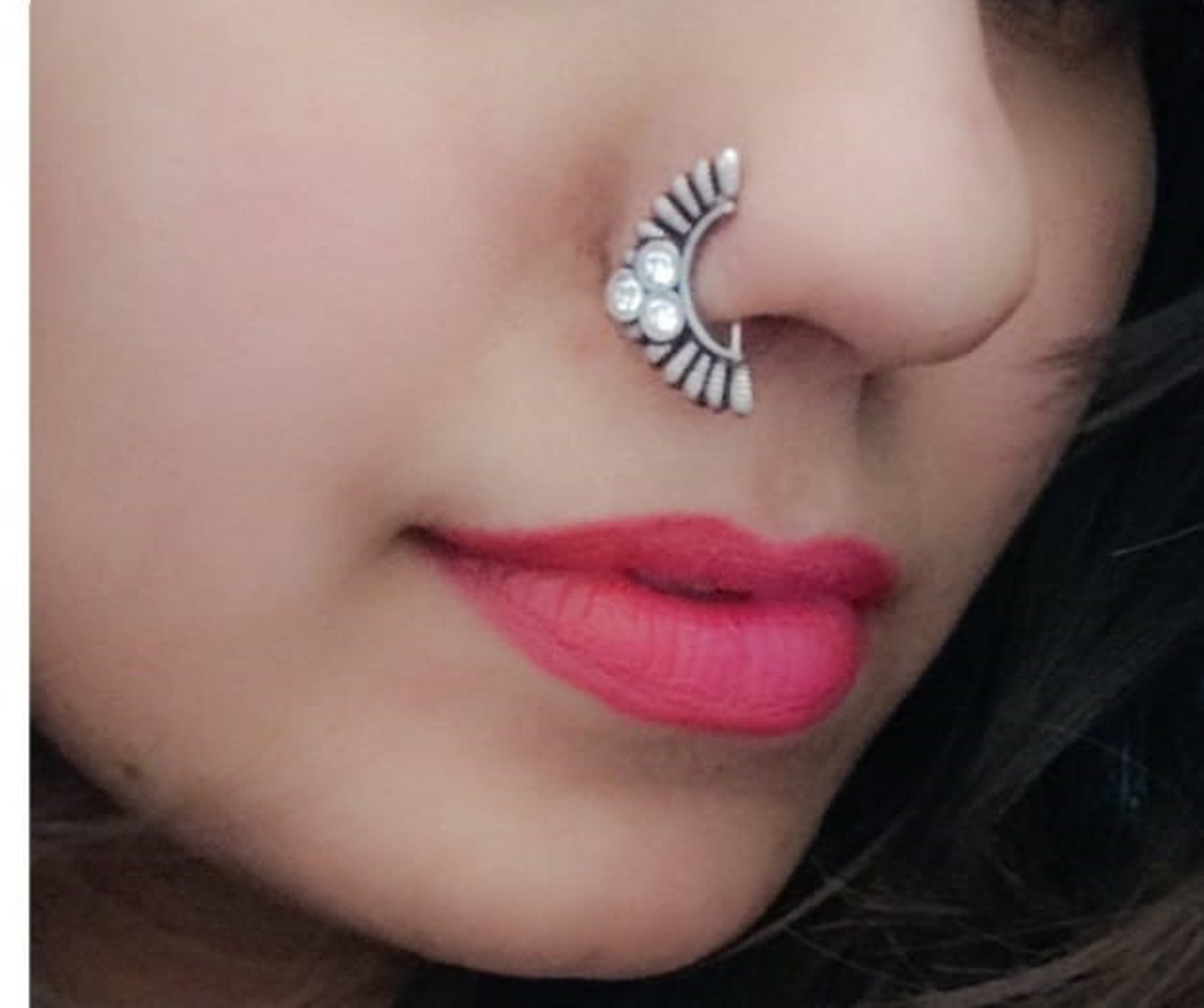 Left side nose ring/ oxidised Nose Ring/ Thick piercing Etsy