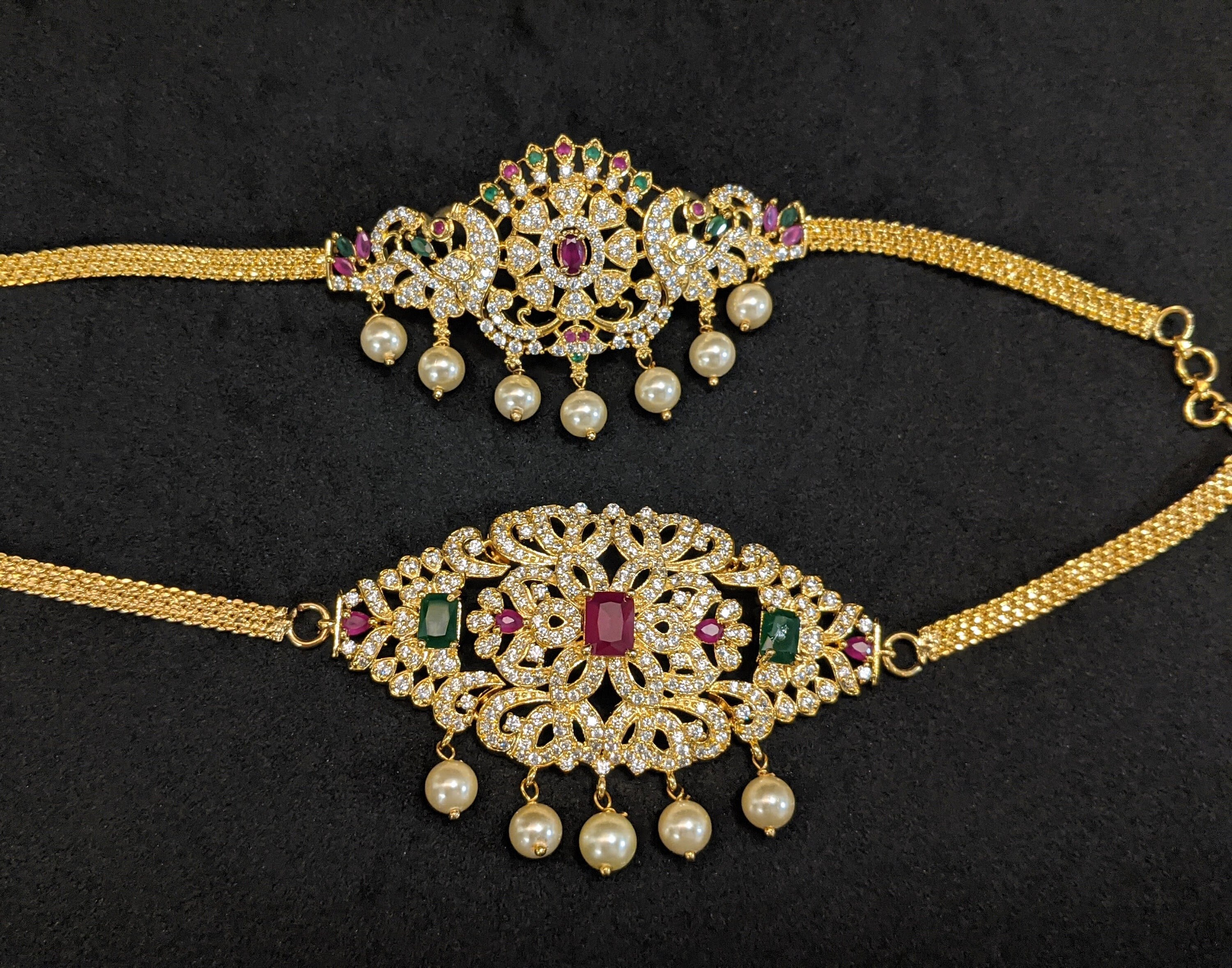 CZ Emerald Kempu Armlet/2 in 1 Bhaju 