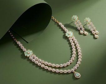 Pista Green Zirconia Necklace Set | Modern AD Indian Bridal Jewelry | Gold Plated Statement Piece | Wedding Gift