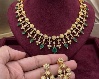 Gold Plated Ganesh Temple Jewelry Set with Earrings