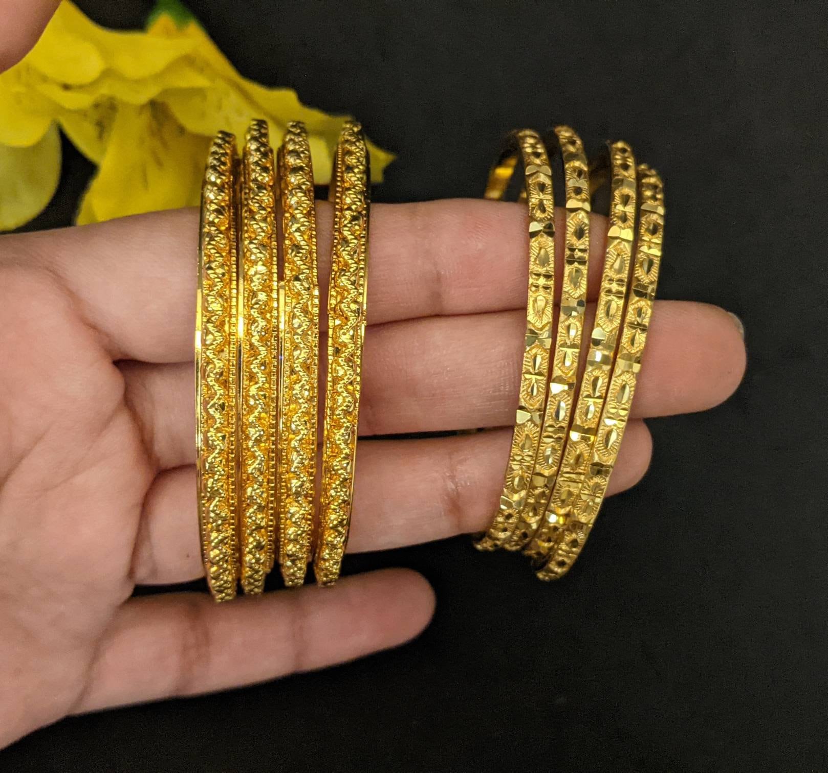 Handmade 2 Designs Set of 4 Bangles india Gold Bangles gold