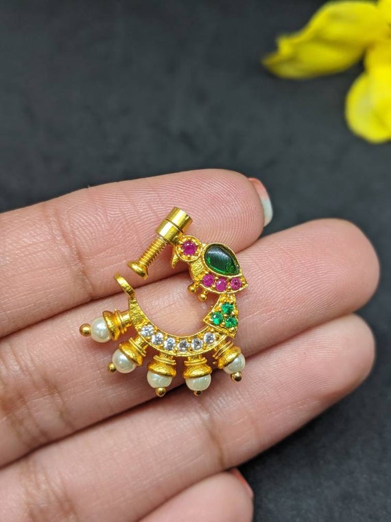 FLOWER KUNDAN MEENAKARI GOLD LOOK BRIDAL NOSE RING – Sanvi Jewels