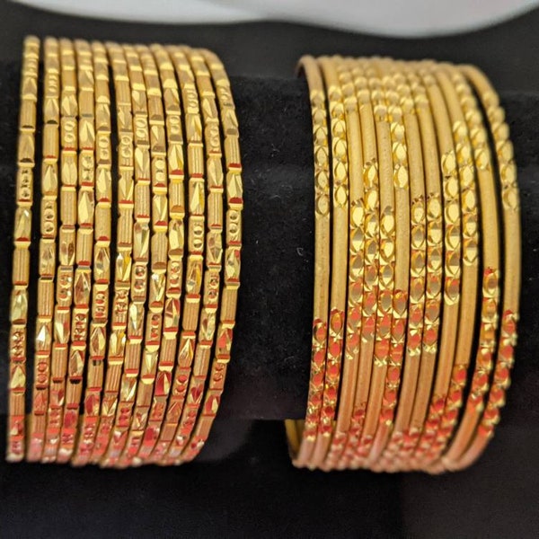 India gold Plated bangles/Set of 12 bangles/Indian bangle/Indian bracelet/light weight bangle Wedding jewelry/South India Traditional bangle
