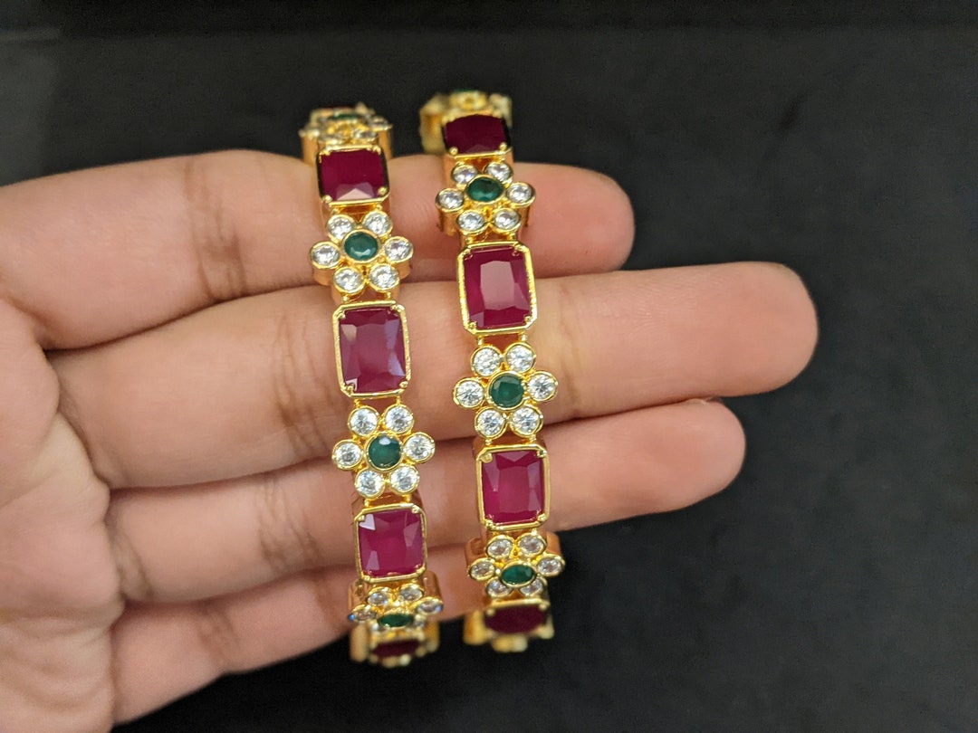 Peacock Design Ruby Emerald Stones Bracelet Jewellery for Gifts