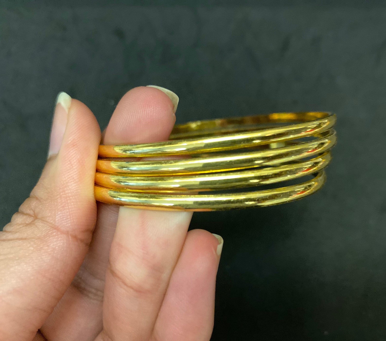 4 Gold Bangles Set 3 Designs/daily Wear Bangles/plain Broad India Gold ...