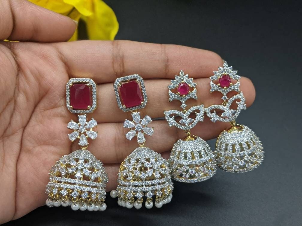Artificial cheap diamond jhumkas