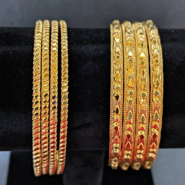 India gold Plated bangles/Set of 4 bangles/Dialy wear bangles/Indian bracelet/bridal bangles/Wedding jewelry/South India Traditional bangles