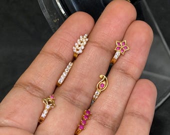Designer nose pins/South India flower Nose rings/Press on gold nose pin/Fake nose cuffs/ear cuffs/Nose studs/CZ stone nose pin/nath