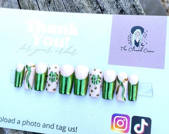 Chrome shamrock press on nails