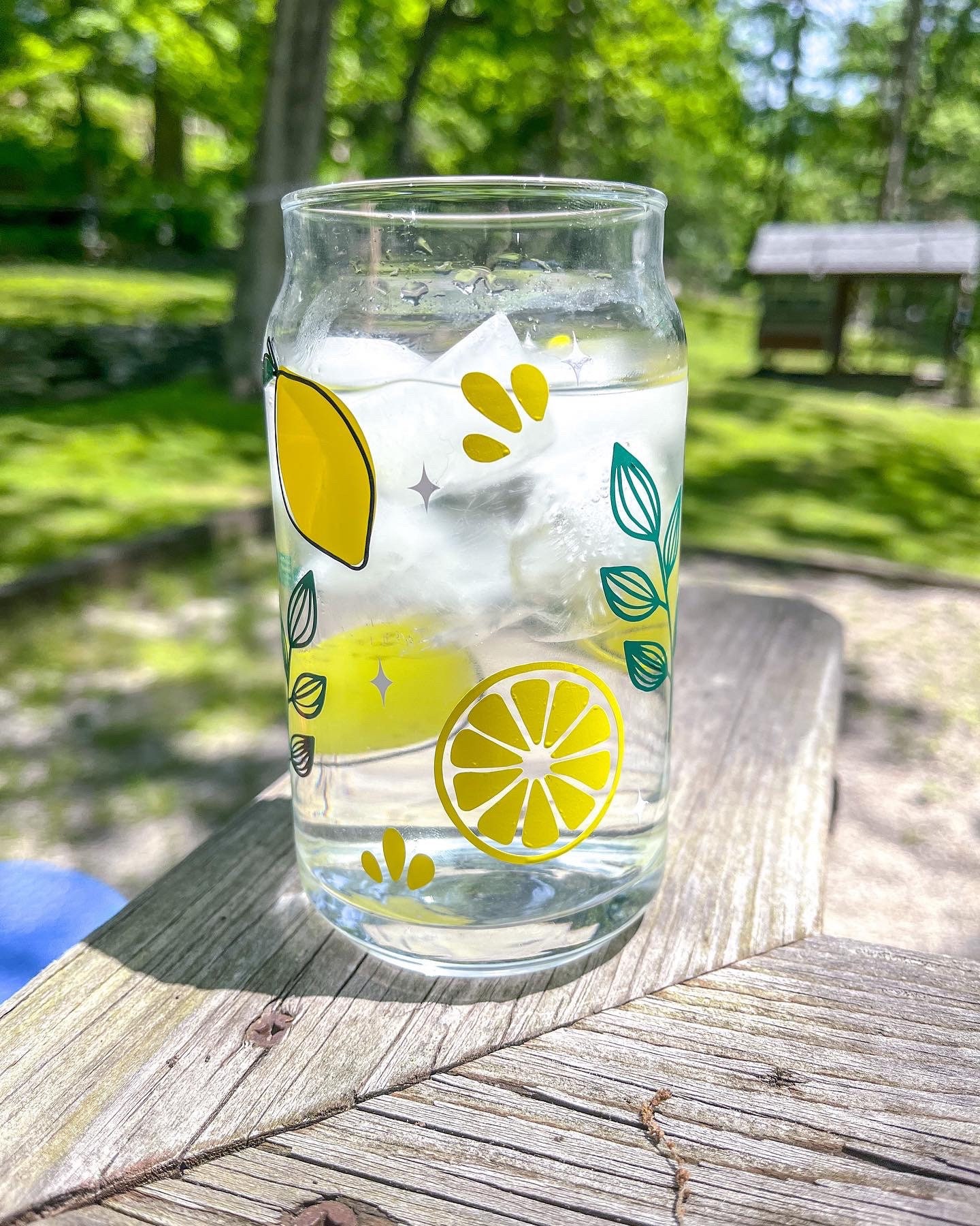 Lemon 16oz Glass Cup with Bamboo Lid – blueflamedecor