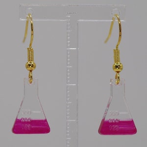 Mini-conical flask earrings; gift for child scientist; children science, chemistry kids jewellery; potion in Erlenmeyer; clip-on option