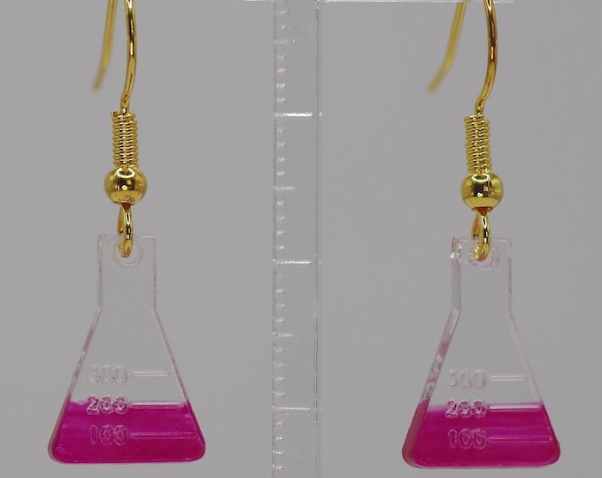 Mini-conical flask earrings; gift for child scientist; children science, chemistry kids jewellery; potion in Erlenmeyer; clip-on option