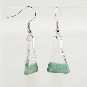 Conical flask earrings; gift for scientist or teacher; science, chemistry, glassware jewellery; potion in Erlenmeyer; for geek, researcher