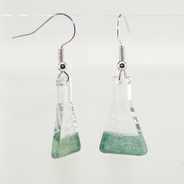 Boucles d'oreilles fiole conique; cadeau pour scientifique ou enseignant; science, chimie, verrerie bijoux; potion à Erlenmeyer; pour geek, chercheur