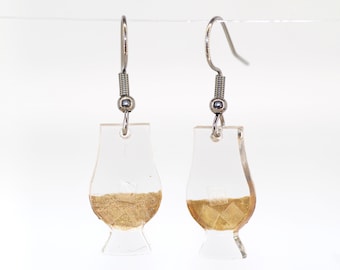 Whisky glass earrings; Whiskey; Scotch; Bourbon; Moonshine; Single malt; For 18th / 21st birthday; 925 sterling silver hooks option