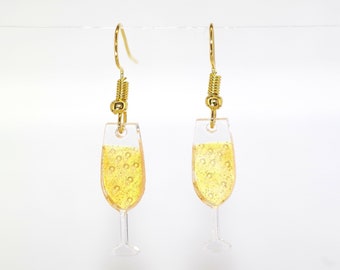 Champagne earrings; Prosecco; Bubbly; Pop; Sparkling wine; For hen night or 18th / 21st birthday; 925 sterling silver hooks option