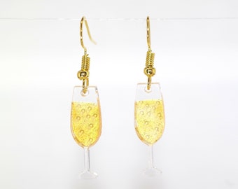 Boucles d'oreilles champagne; Prosecco; Pétillant; Populaire; Vin pétillant; Pour soirée entre filles ou 18ème/21ème anniversaire ; Option crochets en argent sterling 925