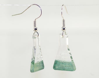 Conical flask earrings; gift for scientist or teacher; science, chemistry, glassware jewellery; potion in Erlenmeyer; for geek, researcher