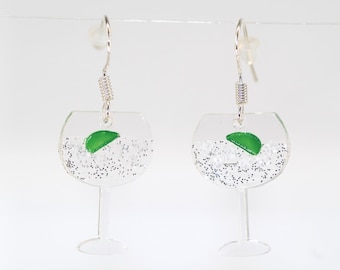Gin / Vodka glass earrings; For hen night or 18th / 21st birthday; 925 sterling silver hooks option