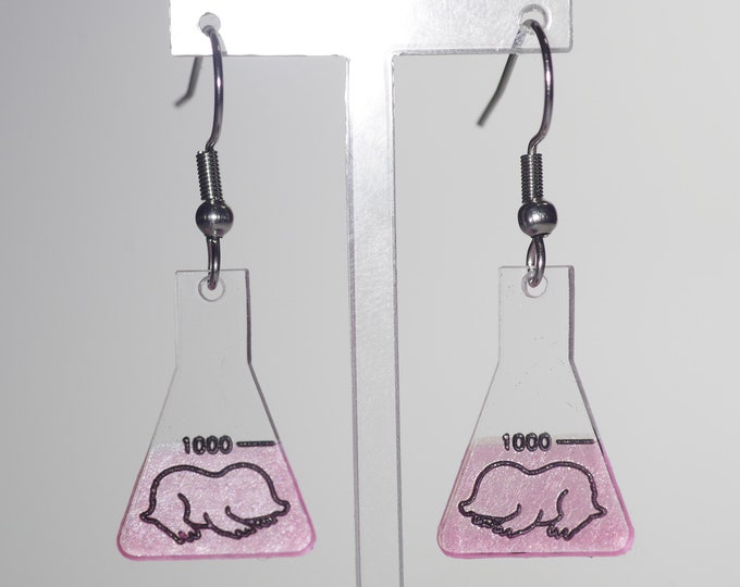 Conical mole flask earrings; gift for scientist or teacher; science, chemistry, glassware jewellery; potion in Erlenmeyer; for geek.