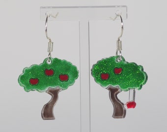 Physics gravity, apple tree Newton Science earrings, perfect thank you gift for teacher or scientist.