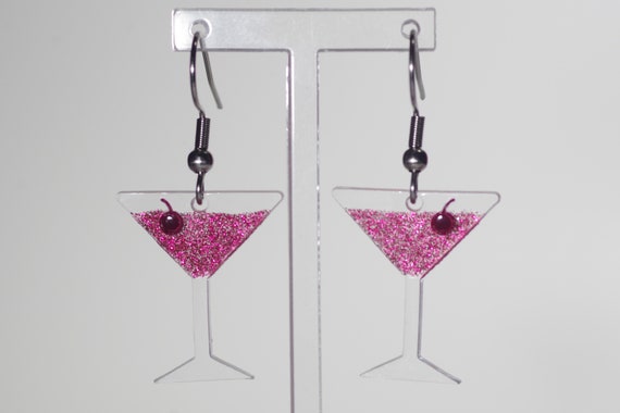 Cocktail glass earrings; Martini; Cosmopolitan; Manhattan; Mocktail; For hen night or 18th / 21st birthday; 925 sterling silver hooks option
