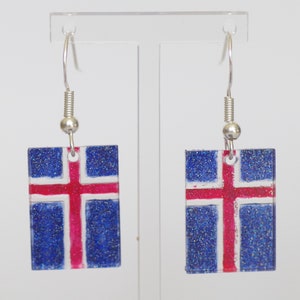 Icelandic flag earrings, jewellery gift for visitors to Iceland or admirers of the beautiful volcanoes or wonders of Reykjavík.