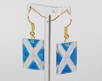 Sparkly Scotland / Alba flag earrings. These acrylic earrings are the ideal gift for any fan of all things Scottish