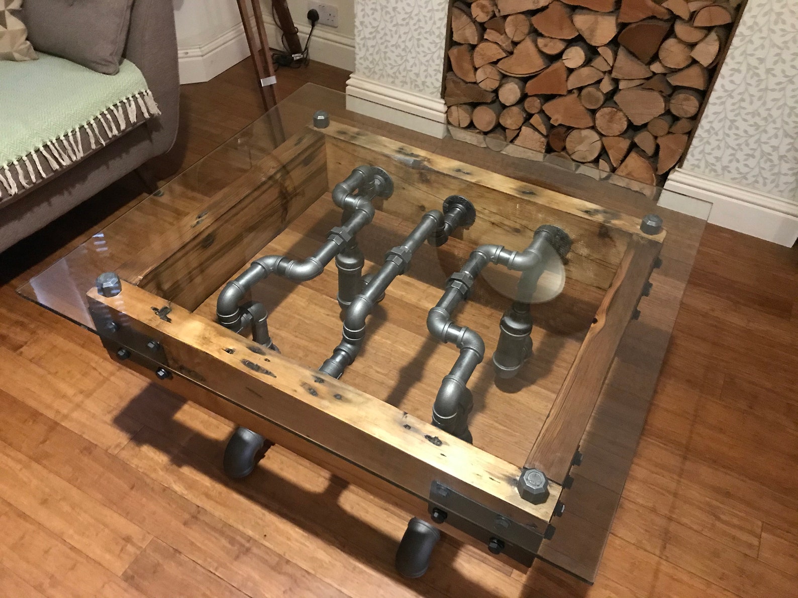 Unique Industrial Coffee Table With Glass Hand Made Steampunk - Etsy UK
