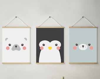 Baby Nursery Decor | Cute Snowy Animal Print | Polar Bear | Penguin | Seal | Minimal Wall Art | Affordable Nursery Art | Baby Boy Baby Girl