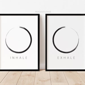 Inhale Exhale Prints, Minimalist Meditation Art, Yoga Room Decor (Digital Download)