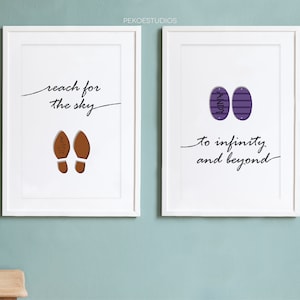 Toy Story Nursery Wall Art, Woody Buzz Boots with Andy Name, Minimal Digital Print, Baby Room Decor, Movie Quotes image 1