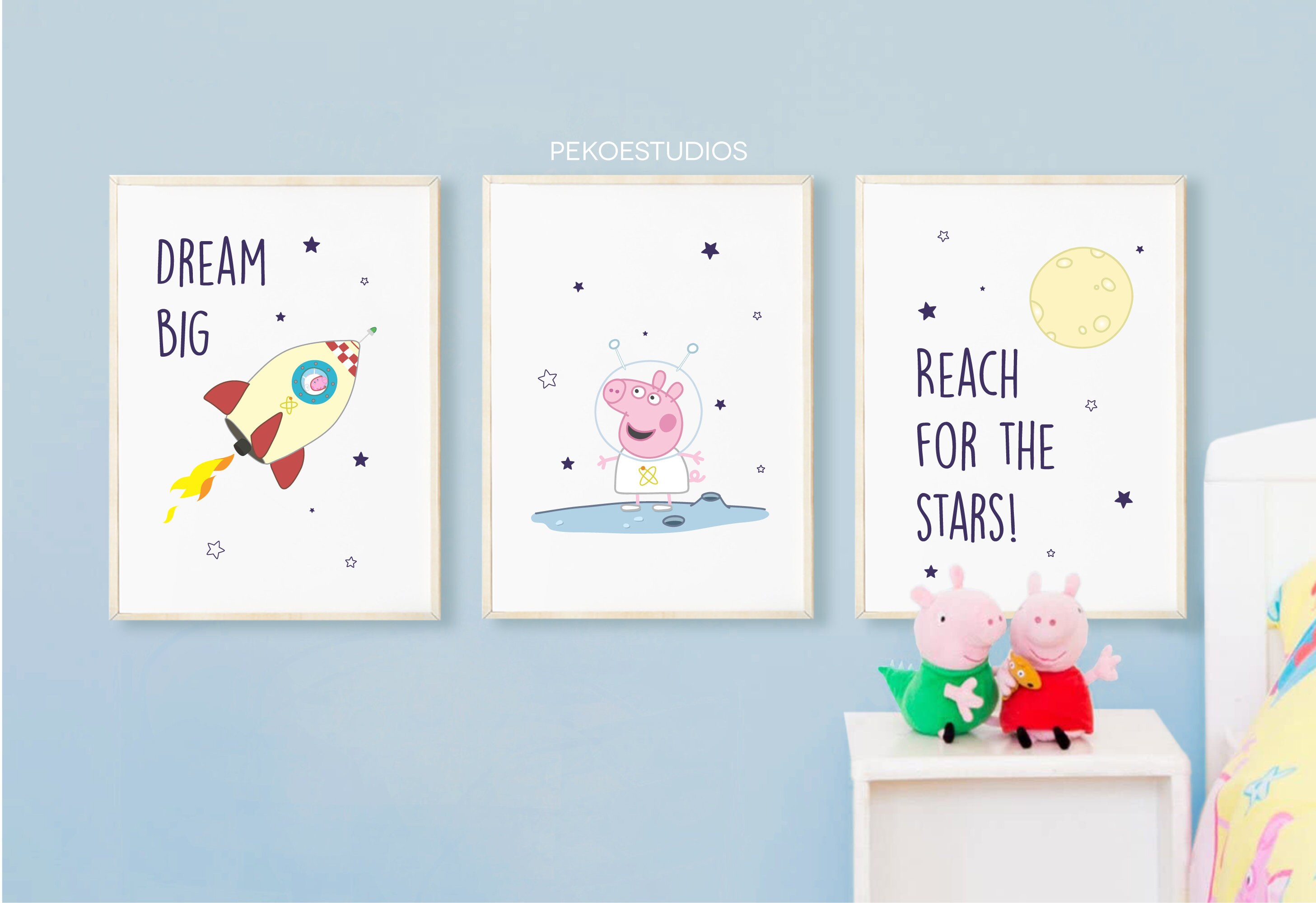 Peppa Pig Wall Art Set of 3 Minimal Nursery Decor Dream Big Etsy UK
