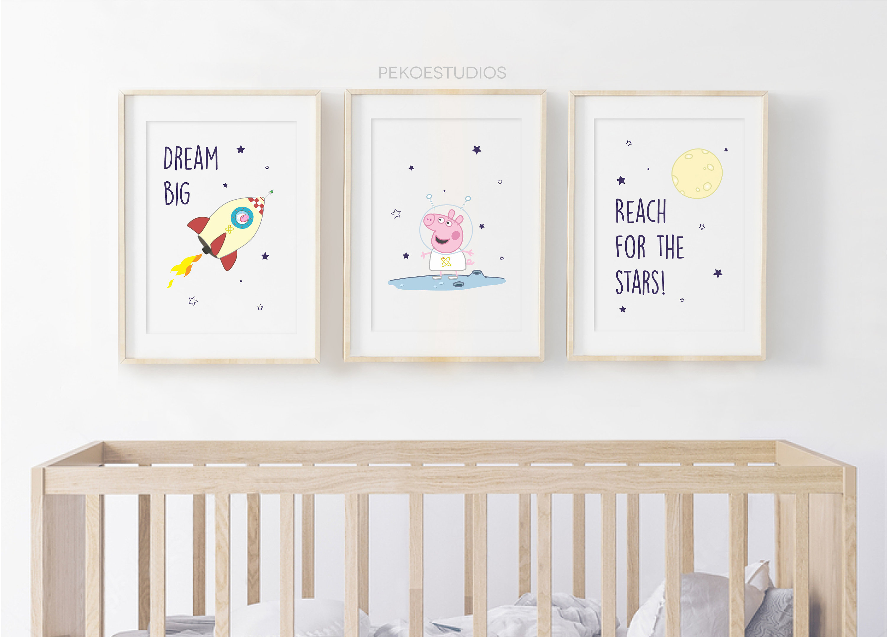 Peppa Pig Wall Art Set of 3 Minimal Nursery Decor Dream Big Etsy UK