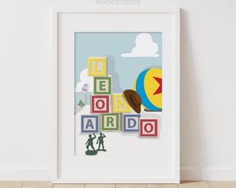 Toy Story Nursery Wall Art, Personalised Print, Printable Movie Art, Letter Block Name Decor, Digital Download