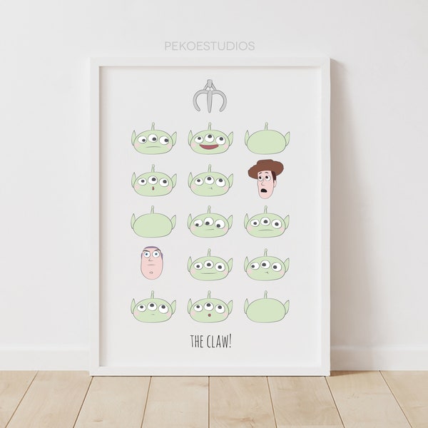 Toy Story Wall Art, The Claw, Alien, Woody, Buzz, Minimal Digital Print, Nursery Decor, Movie Poster