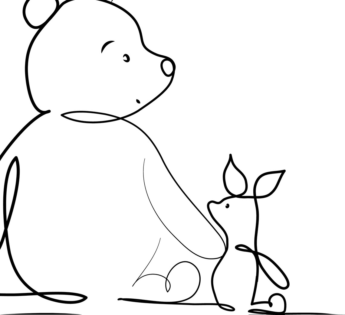 Minimal Winnie the Pooh and Piglet Wall Art Continuous Line Etsy