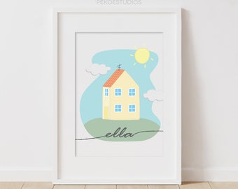 Peppa Pig Family Home Wall Art, Minimal Nursery Decor, Personalised Name or Blank, Digital Print Files, Colourful House