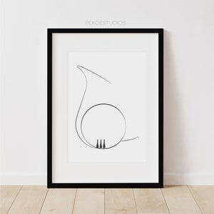Printable Wall Art, Digital Print, Minimalist French Horn Decor, Instant Download, Music Instrument, Contemporary Modern Art