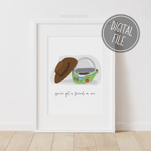 Arte mural de Toy Story, decoración minimalista para habitación infantil, impresión con frase de película, arte digital imprimible, niños naturales, Woody, Buzz, color/blanco y negro