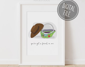 Toy Story Wall Art, Minimal Nursery Decor, Movie Quote Print, Printable Digital Art, Natural Kids, Woody, Buzz, Colour/Black and White