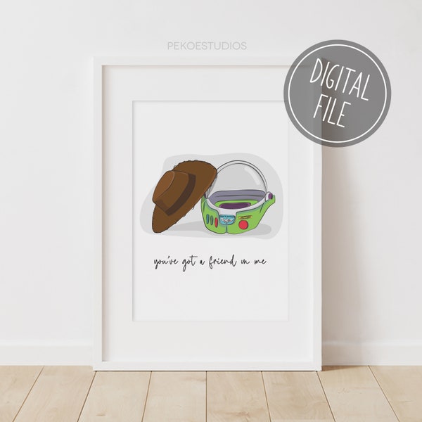 Toy Story Wall Art, Minimal Nursery Decor, Movie Quote Print, Printable Digital Art, Natural Kids, Woody, Buzz, Colour/Black and White