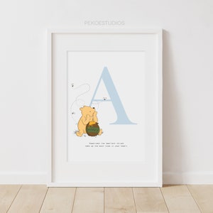 Carta personalizada Winnie the Pooh Wall Art, Minimal Baby Name Nursery Decor, New Baby, Book Quote, Pooh Bear, Custom Colour