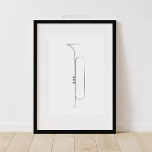Instant Download, Modern Trumpet Wall Art, Minimal Music Instrument, Printable Home Decor, Contemporary Music Art